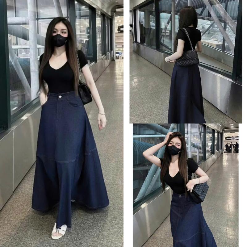 S904 (TÁO ĐỎ BIGSIZE 55-90KG) SET 2 MÓN THIẾT KẾ BIGSIZE ÁO CỔ TIM ĐEN + CHÂN VÁY JEAN DÀI