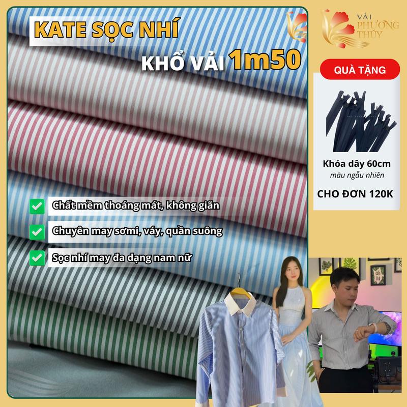  Vải kate sọc ngang Phượng Thuý chống nhăn mềm mịn chuyên may áo sơ mi kẻ cho nam nữ đầm váy và trang phục trẻ em khổ ngang 1m50 