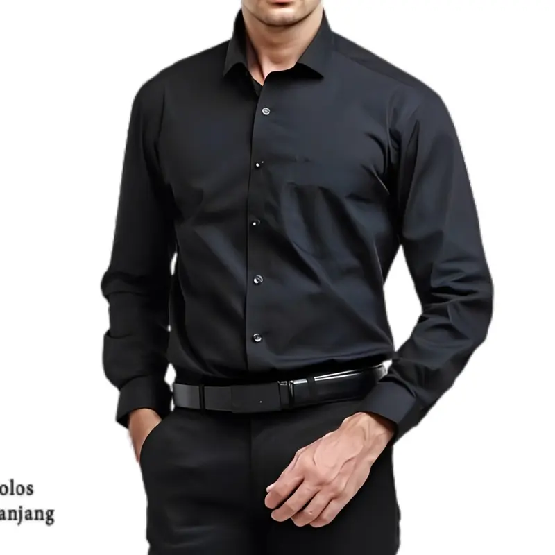 Kemeja Formal Polos Alisan Abu6/AbuTua Pria Krah Berdasi Slimfit Lengan Panjang Hitam Kantor - Distro, Casual 3