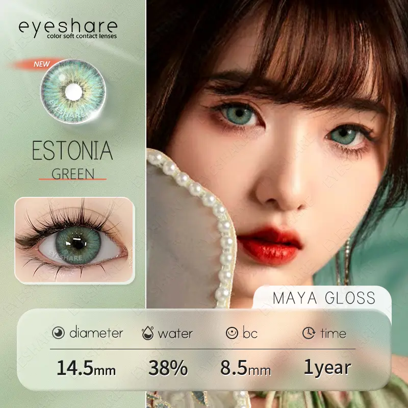 EyeshareID Minus (-1.00-6.00) Set Lensa Lembut Hijau Estonia Baru 14.5mm (Air Lensa Lembut 120ml + Kotak Perawatan) Lensa Kontak Berwarna Cocok untuk Penggunaan Sepanjang Tahun Lensa Kontak Lensa Lembut Udara Lembut Softlens Soflen 1