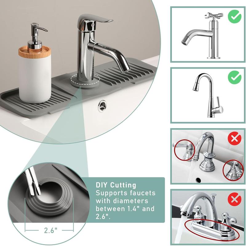 Product Introduction of 1PC Silicone Draining Mat for Kitchen Sink, Silicone Sink Faucet Mat Splash Guard Kitchen Splash Guard for Sink, Faucet Absorbent Sink Protectors Mat Kitchen Faucet Mat 6