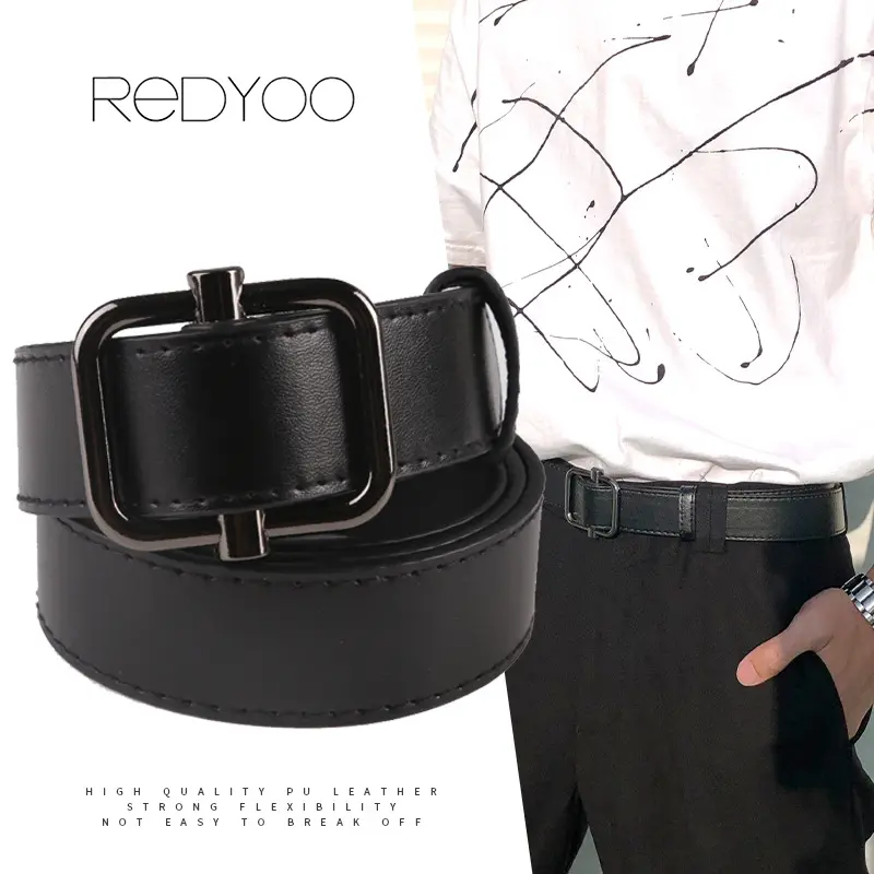 REDYOO Leather belts Men's belt Adjustable Belt Metal Casual Versatile Fashion Business Waist Belt Unisex