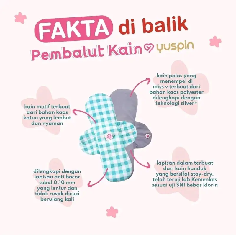 Yuspin PAKET Pembalut Kain Anti Bacterial Silver+ | Menspad Kain Wanita | Pembalut Cuci Ulang Anti Iritasi | Pembalut Sehat | Softex Bebas Klorin 1