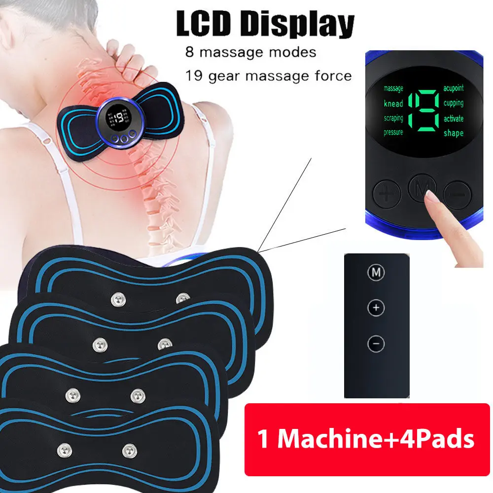 [READY STOCK]EMS Pulse Neck Massager 8 Modes Meridian Cervical Shoulder Muscle Stimulator Pain Relief With 4 Pads Stickers
