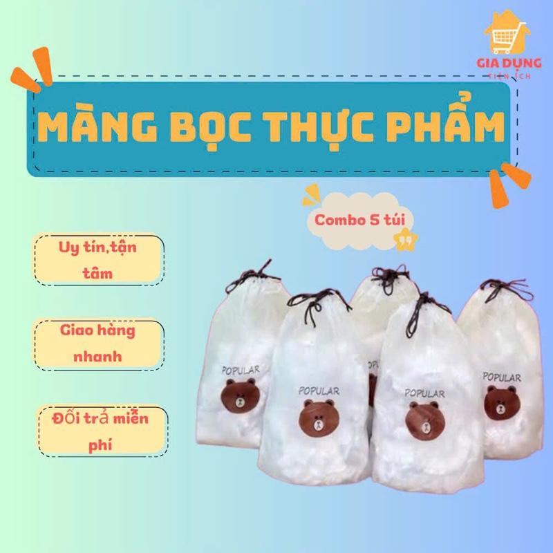 COMBO 5 Túi Màng Bọc Thực Phẩm PE,Túi Gấu Có Chun Bọc Đồ Ăn Co Giãn Siêu Dai,…