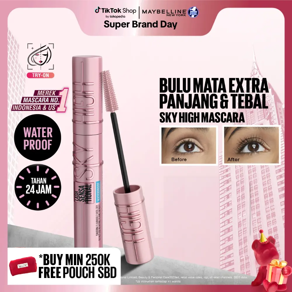 MAYBELLINE Sky High Waterproof Mascara 6ml - Maskara Eye Make up Black Bulu Mata Panjang Tebal Tahan 24 Jam