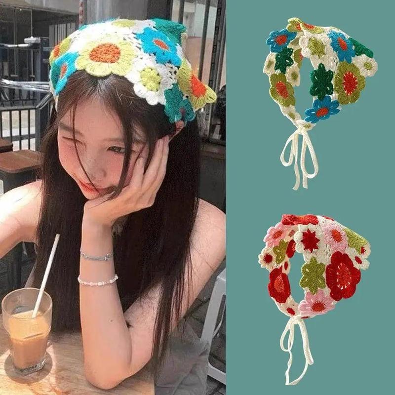 Khăn Trùm Đầu Hoa Đan Thiết Kế Rỗng Phong Cách Mục Vụ Băng Đô Băng Đô Hình Tam Giác Băng Đô Dệt Kim Dành Cho Nữ Khăn Quàng Cổ Vuông 4