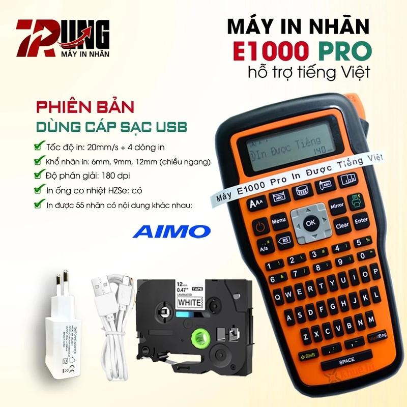 Máy in nhãn cầm tay E1000 PRO Bản Tiếng Việt I Có USB TypeC I Kèm 1 cuộn nhãn…