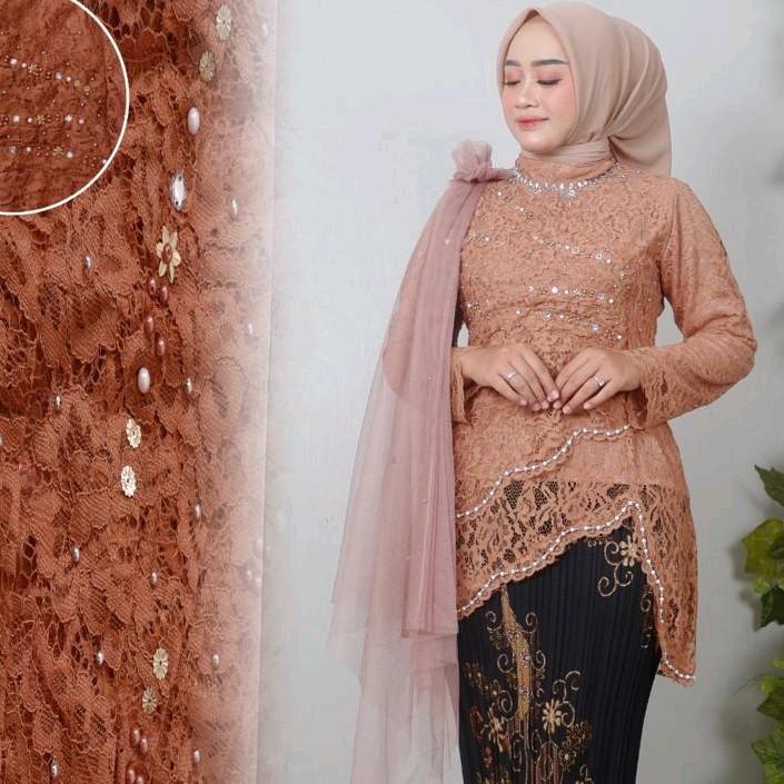 Atasan Kebaya Brokat Selena Payet Slendang Tille Polos Baju Pesta Wisuda rok kebaya 6