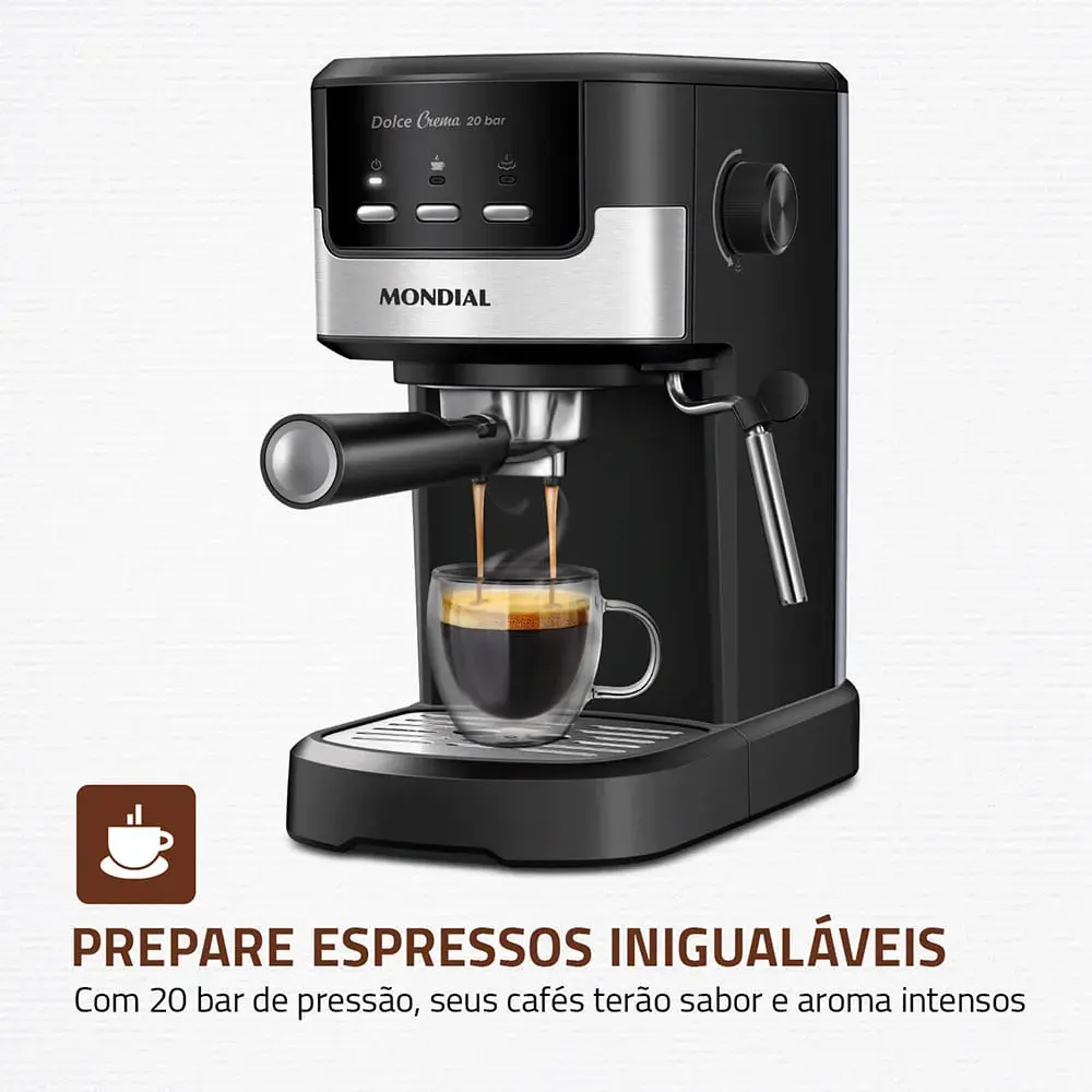 Cafeteira Espresso Mondial Dolce Crema 20 Bar Inox 1200W - imagem 2