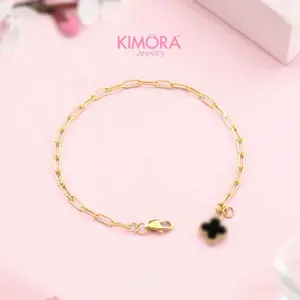 Kimora - Gelang Tangan Titanium Aksesoris Rantai Wanita Perhiasan Anti Karat Bracelets Paperclip Bunga Semanggi Clara Gtt332