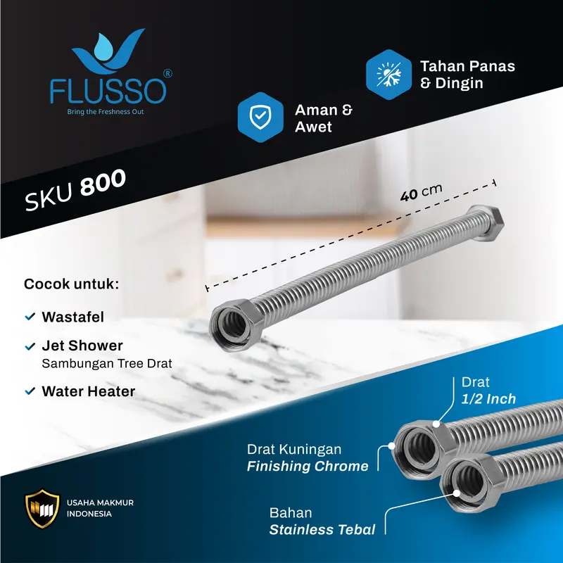 FLUSSO Selang Fleksibel Kaku Air Panas Dingin / Selang Water Heater Stainless ORIGINAL Jet 2