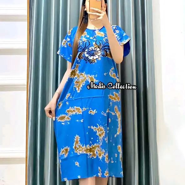 Daster Wanita Dewasa Barong Motif Bunga Busui Friendly Baju Tidur Remaja Lengan Pendek Dada Kancing Depan Model Kerah Leher Bulat U Neck Panjang Dress dibawah Lutut Bahan Rayon Premium Super Tebal Adem Halus Nyaman Kombinasi Warna Warni Kekinian Terbaru 7