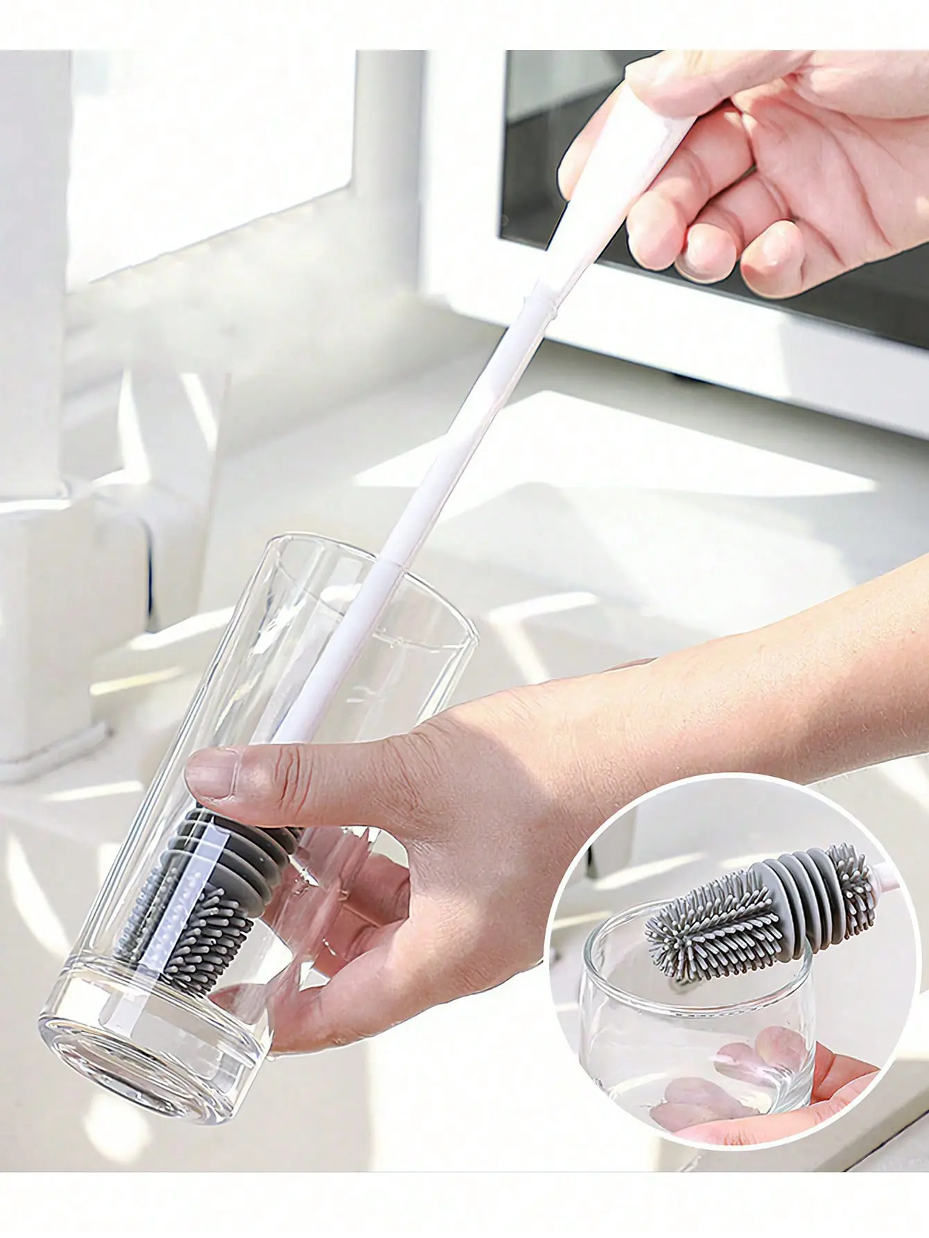 Silicone long handled cup brush, long handled glass cup brush, kitchen cleaning brush, household no dead corners, dedicated cleaning brush, bottle breaker, stain remover, cup brush