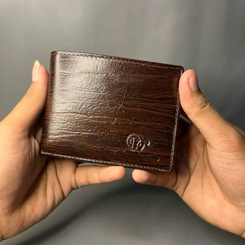 [ABG 012 DBR] Dompet mini untuk pria, terbuat dari kulit sapi asli motif serat kayu Kartu Uang 2