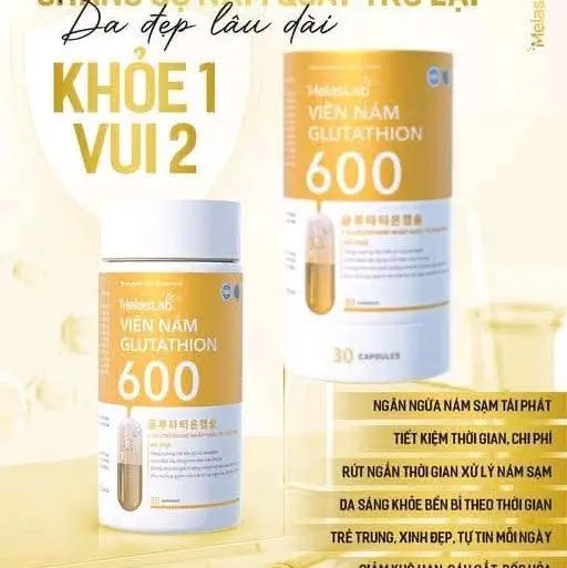 1 hộp glu600 vàng melaslab lọ 30 viên hỗ trợ mờ nám