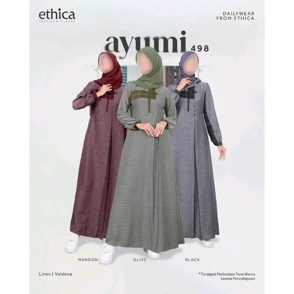Gamis ETHICA Ayumi 498 Olive ,Maroon ,Black/Gamis Ethica Terbaru/Diskon/Best Seller/Hot Item/Original