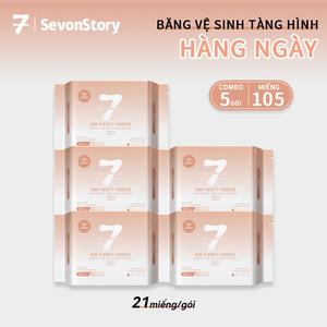【Combo 5 gói hàng ngày】Băng vệ sinh hàng ngày SevonStory siêu mỏng < 1mm, với  chiều dài 155mm (21 miếng/gói). Hương hoa tinh tế, thơm nhẹ và lưu hương dài lâu. Băng vệ sinh tàng hình-hàng ngày.