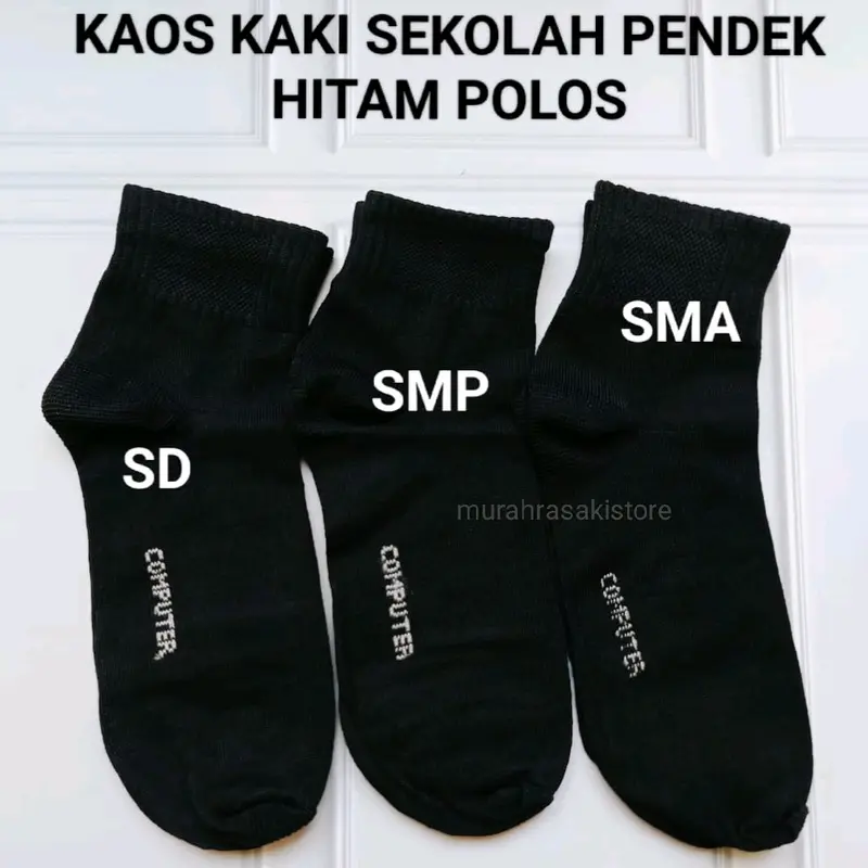(paket 6 pasang) kaos kaki sekolah pendek anak SD SMP SMA putih telapak hitam 3
