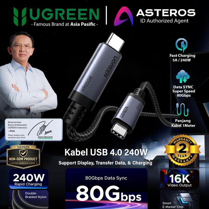 Gambar UGREEN Kabel USB 4.0 240W Gen4 Video Display 16K @60Hz Speed Transfer 80Gbps dari Ugreen Serpong Kab. Tangerang Tokopedia