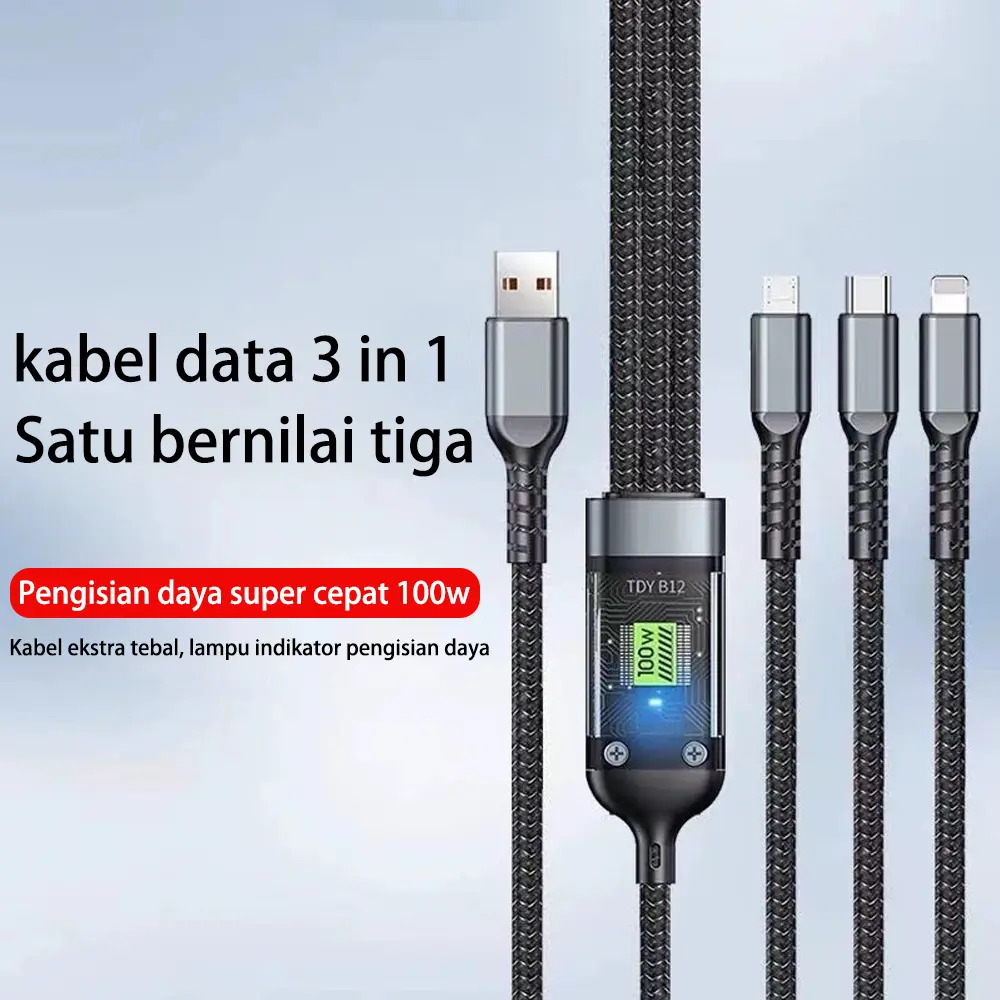 3-In-1 100W Fast Charging Cable, Universal For Ap And Android, 1.2M