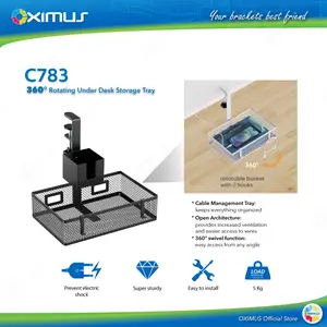 Oximus C783 – 360 Derajat Rotatable Under-Desk Tray dengan Cup Holder dan Hooks Manajemen Kabel Rapi dan Multifungsi Organizer Meja untuk Setup Gaming dan Kantor Hemat Tempat dan Anti Kabel Berantakan