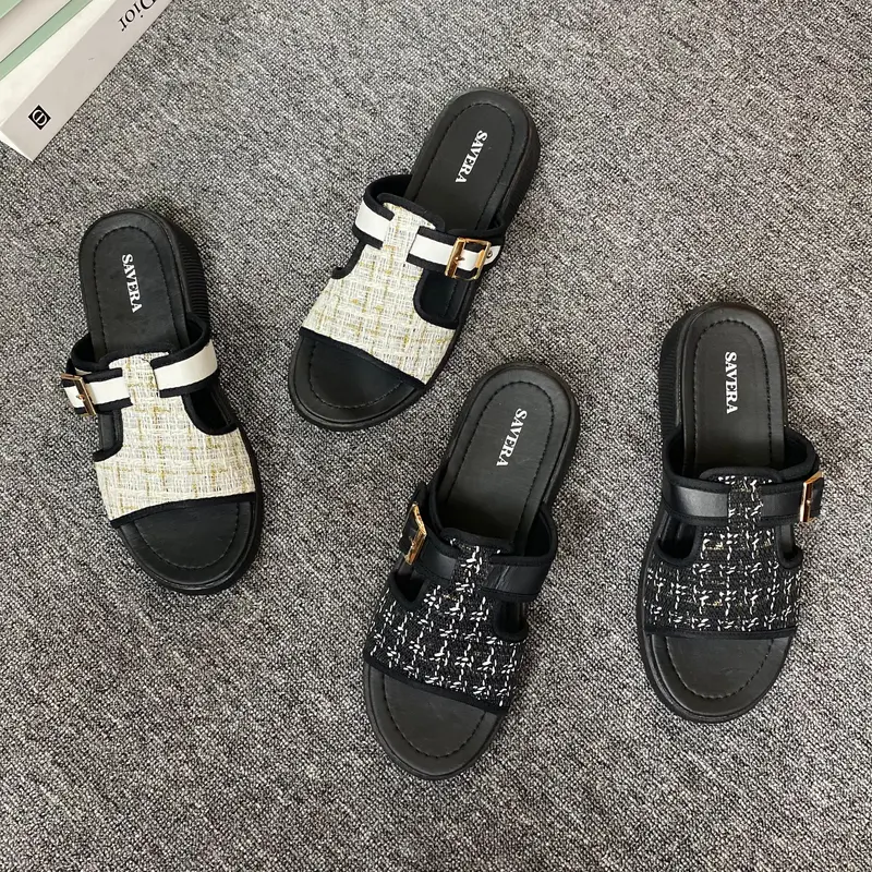 Savera Sandal Slop Wanita Rajut Sendal Wedges Hak Tinggi 3 Cm Perempuan Terbaru Cewek Kekinian Selop 3