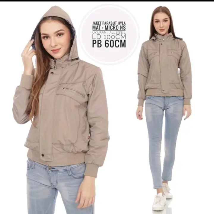 Jaket Parasut Wanita Anti Air Berkualitas Tinggi -  Waterproof casual cewe vintage prasut