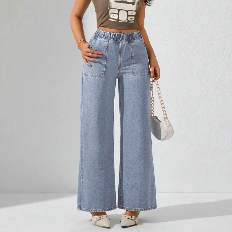 Celana Jeans Loose Wide Leg Plus Size Slack Pants Palazzo Wanita Baffel Jeans 0
