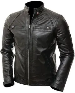 Jaket semi kulit pria terbaru untuk motor turing laki laki jaket kulit murah Keren Hitam Casual Bomber