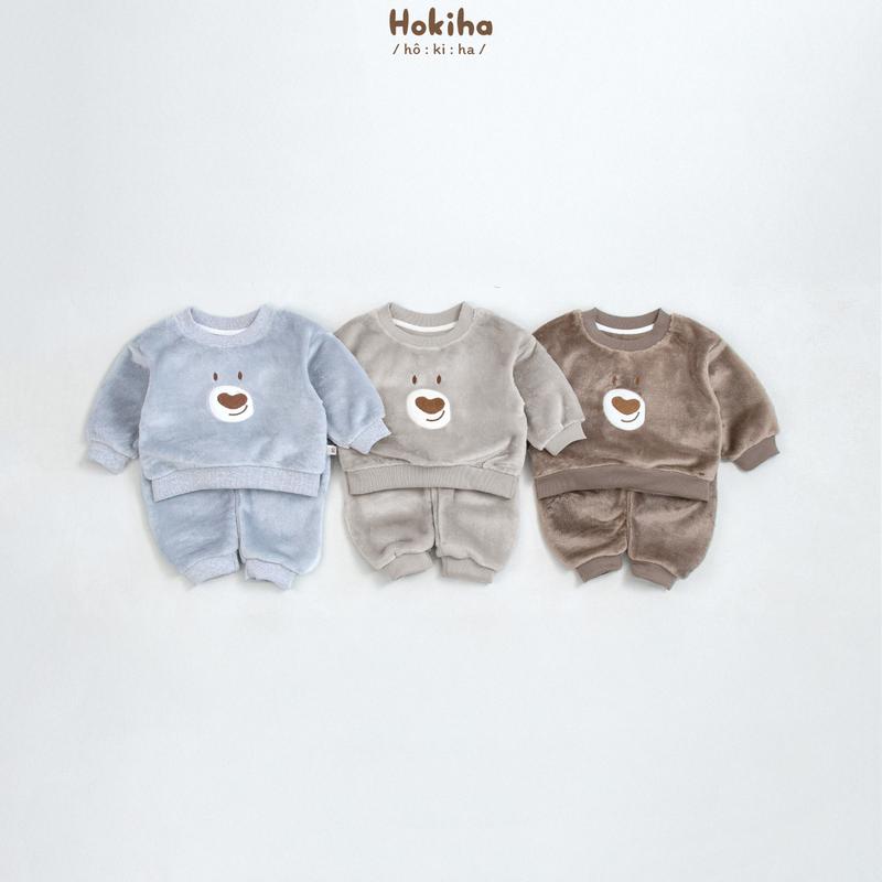 Hokiha B309 New- Bộ quần áo lông thêu hình gấu đáng yêu cho bé trai bé gái vải lông mềm mại ấm áp size 8-17kg