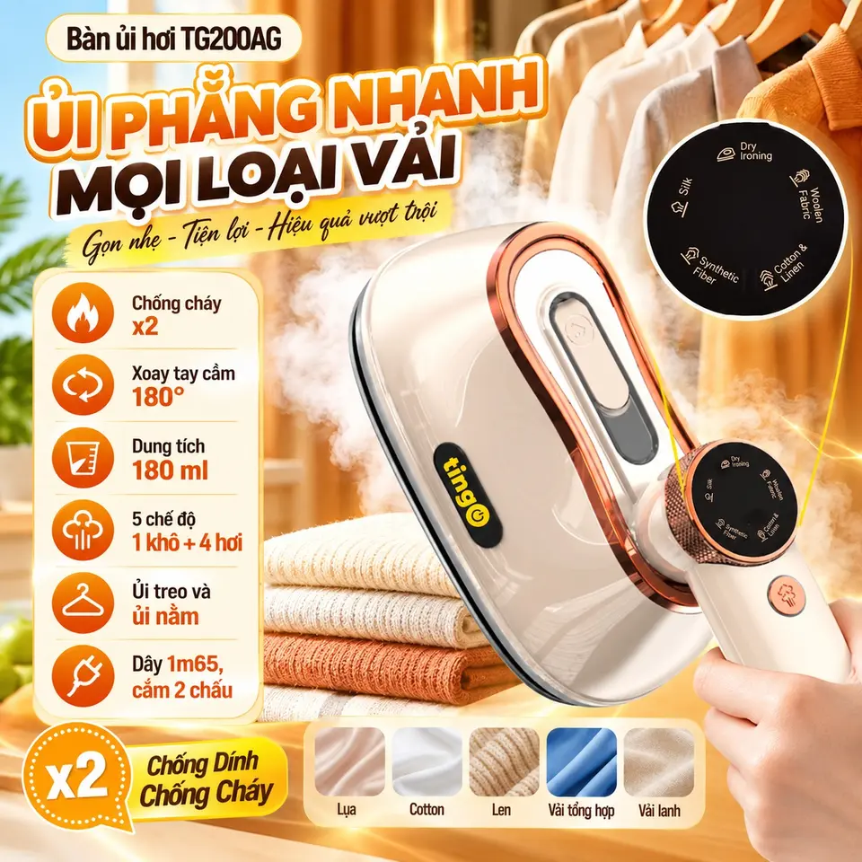 Bàn là hơi nước cầm tay mini công suất cao 1200W bàn ủi ly quần bàn ủi mini ủi khô ủi hơi mặt đế chống cháy