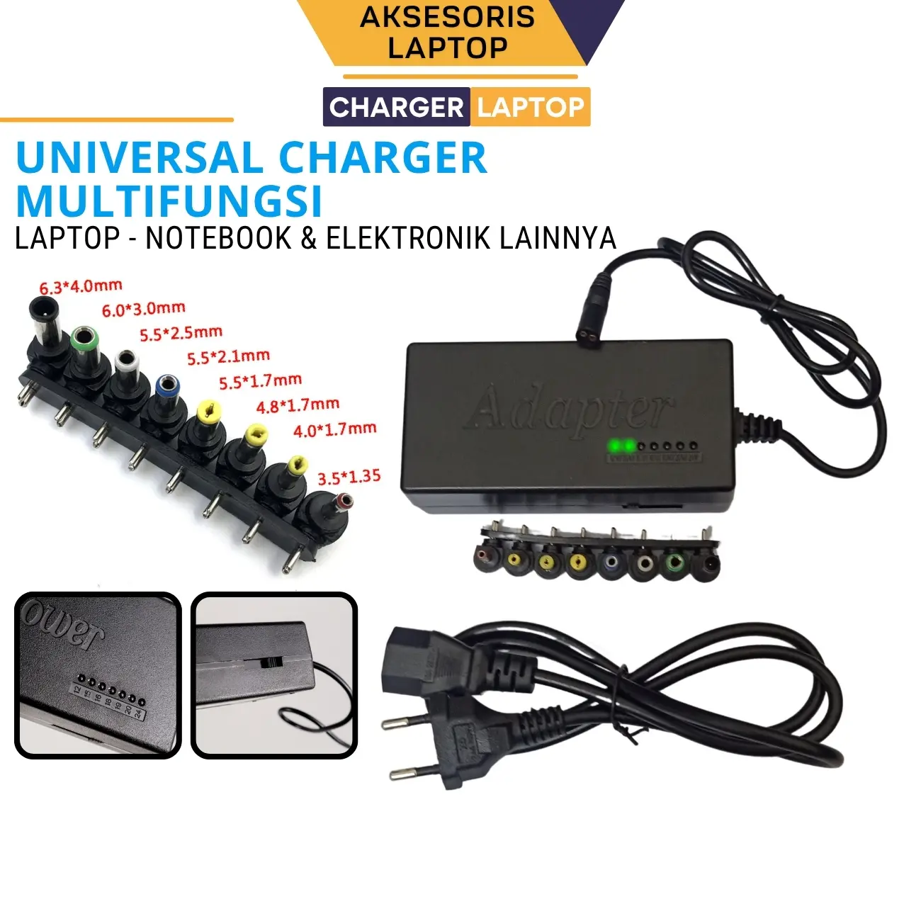 Adaptor Laptop Universal 8 in 1 Plug 96W 12V/15V/16V/18V/19V/20V/24V/Adaptor Laptop Universal 8 in 1 Plug 96W 12V/15V/16V/18V/19V/20V/24V untuk Berbagai Merk Laptop Computer