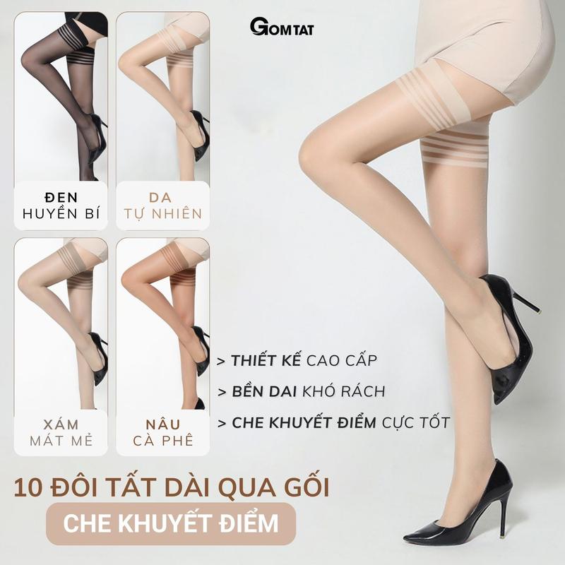  Combo 10 đôi tất dài qua gối nữ cao cấp vớ da che khuyết điểm chất liệu sợi nylon mềm mịn êm chân co giãn 4 chiều Nhung Women - D16-A104 