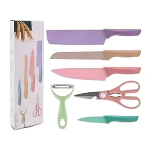 Pisau Dapur Sultan Set Isi 6 dengan 6 Warna Cerah Termasuk Pisau, Pengiris, dan Gunting untuk Kegunaan Dapur Kitchenware Peralatan