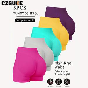 CZGUKE conjunto de 4 pzas para mujer: shorts de yoga de cintura alta sin costuras, cómodos y con efecto realce de cadera, de alta elasticidad, para fitness, running, ciclismo y gimnasio