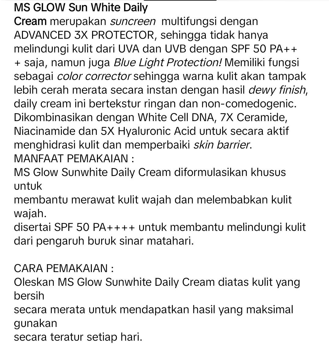 MS GLOW Sunwhite Daily Cream SPF 50 PA+++