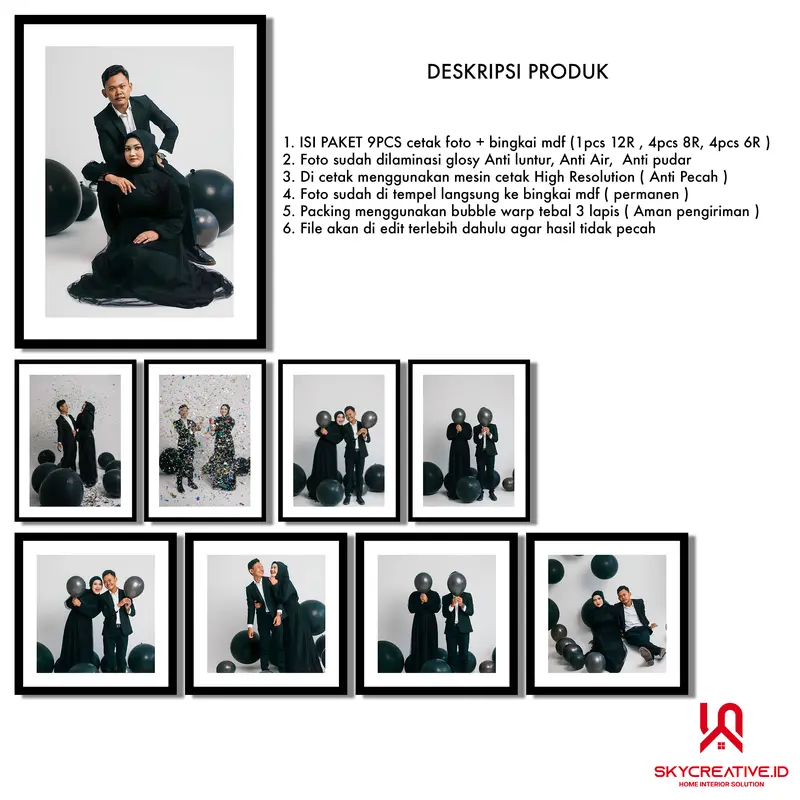 (9 PCS) PAKET KODE 144 CETAK FOTO + BINGKAI MDF Dipasang di Dinding Modern Dekorasi Bukan Musiman dinding 2