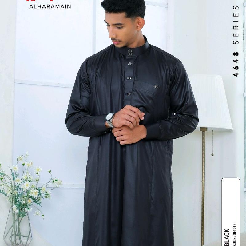 AL HARAMAIN JUBAH/GAMIS PRIA DEWASA DAN REMAJA PREMIUM IMPORT MANSET HITAM 5