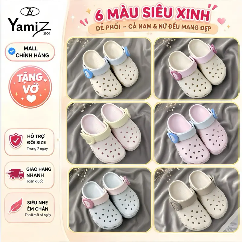 [YZ12] Dép sục Yamiz Buckle mix khuy nhiều màu dễ thương - đúc nguyên khối EVA - chống trơn trượt