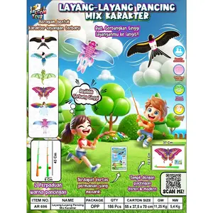 Mainan Layangan Kartun Anak dengan Joran & Benang, Ringan & Mudah Diterbangkan panjang jor an 43 cm  / mainan anak Layang Layang Pancing karakter