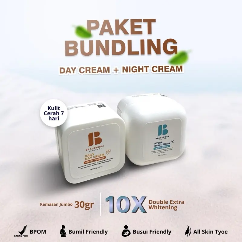 [PAKET BUNDLING] BEAUPHORA - Day Cream 30gr & Night Cream 30gr untuk Kulit Cerah 7 Hari, Anti-Aging, Melembapkan, BPOM NA18240115255 0