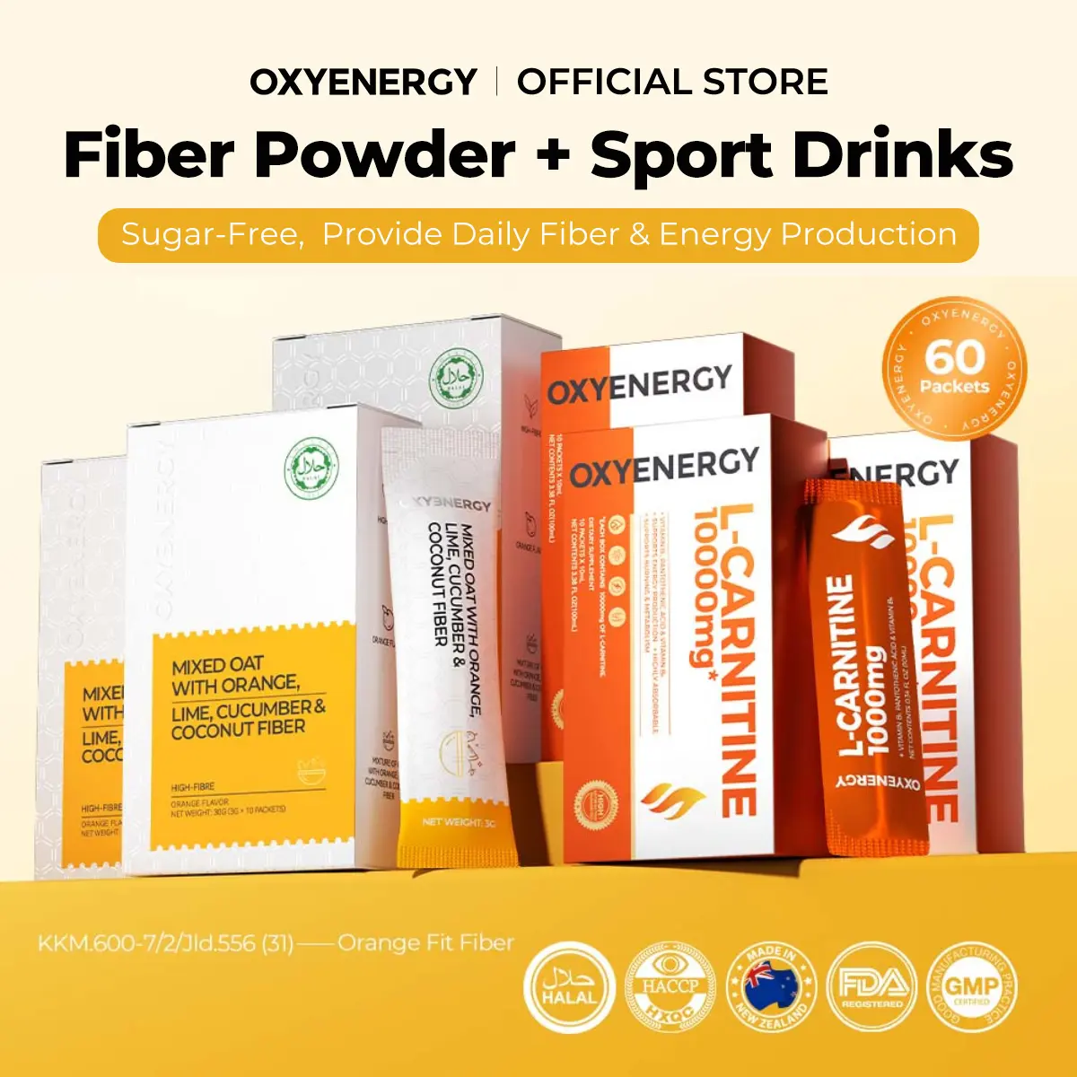 OXYENERGY Orange Fit (10's) +L-Carnitine (10's) Combo, Natural Fiber, No  Sugar Added, Provide 1500mg High Dietary Fiber, Orange Flavor, HALAL -  TikTok Shop Malaysia