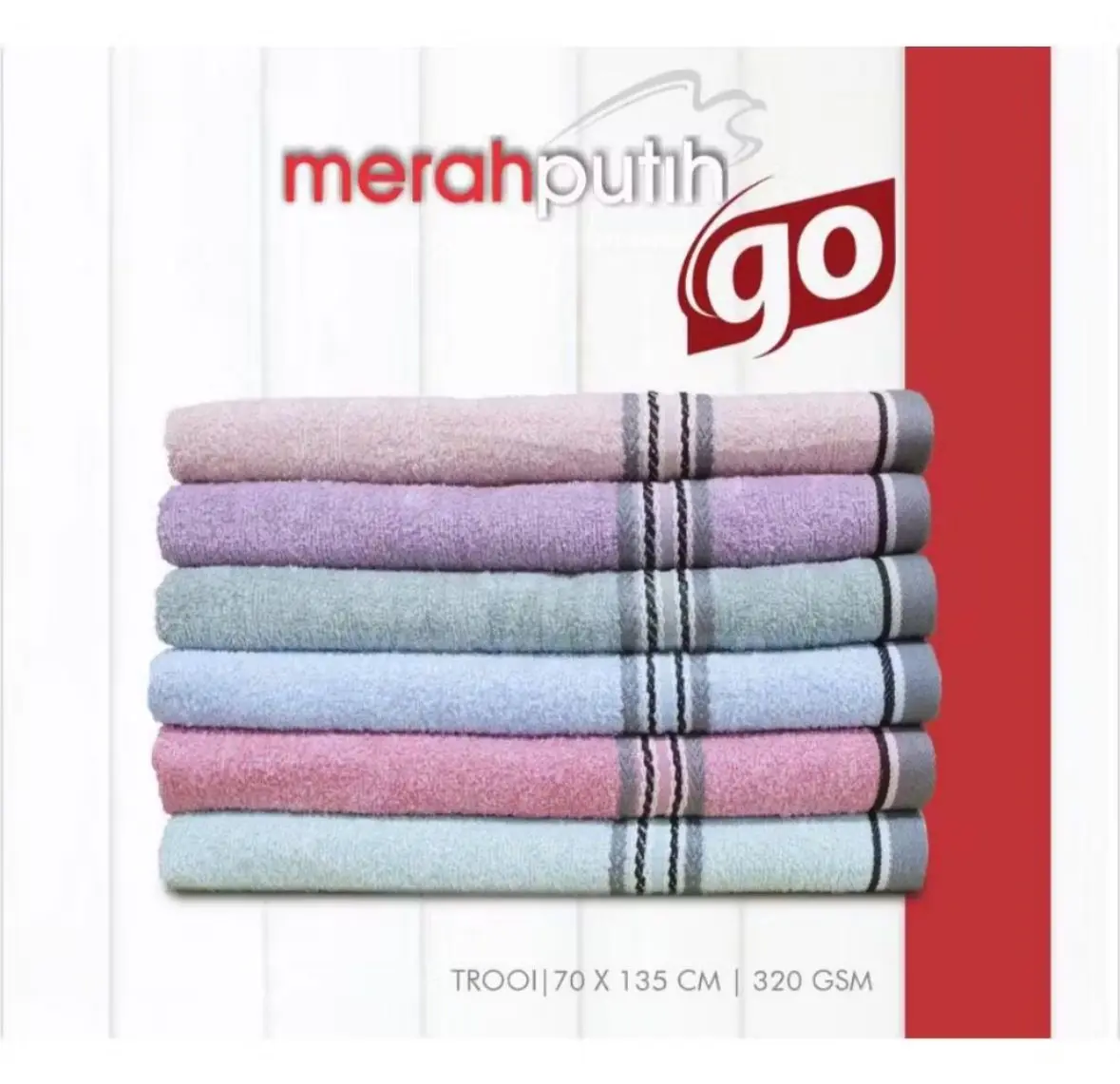 Merah Putih GO Handuk Mandi Dewasa 70 x 135 CM 100% Katun Sangat Menyerap