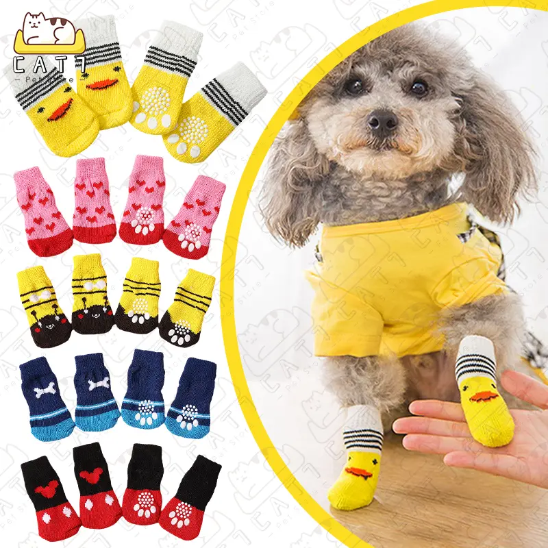 4pcs/Set Kaus Kaki Kucing Lucu Kaos Kaki Anjing Poodle Paw Protectors Kostum Hewan Pet Socks