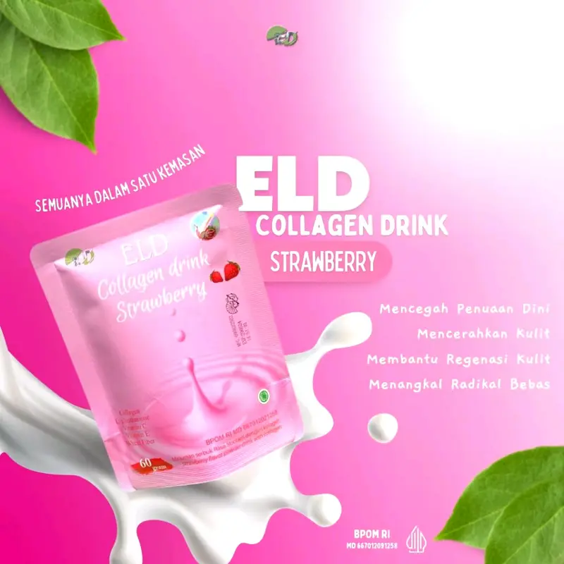 ELD Collagen Drink Strawberry Memutihkan dan Mencerahkan Kulit [60 Gram] minuman pemutih suplemen kulit 0