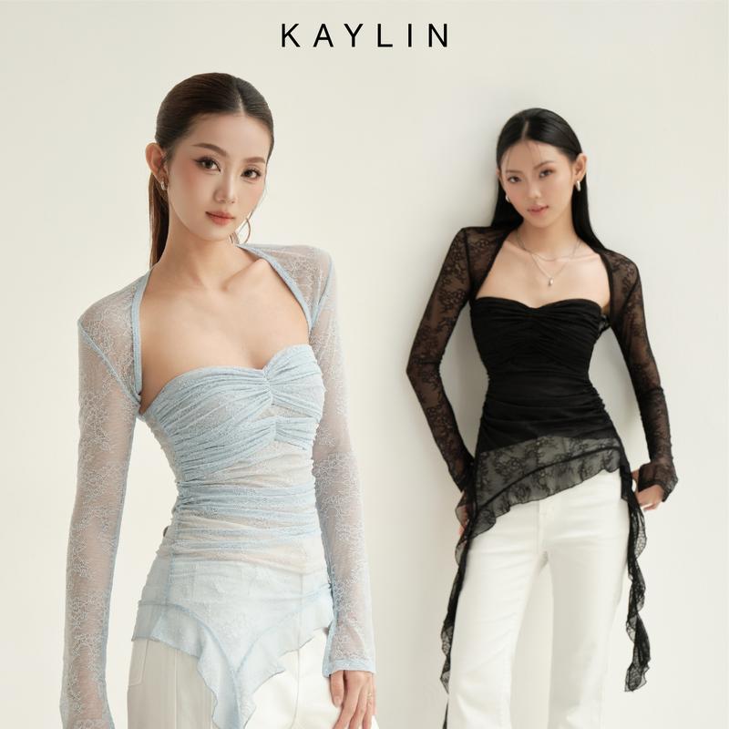 Áo Kiểu KAYLIN Mist Top Cup Phối Áo Tay Dài Lưới Ren Chất Vải Ren Thêu Bông Phong Cách - A49T9 Women Shirt