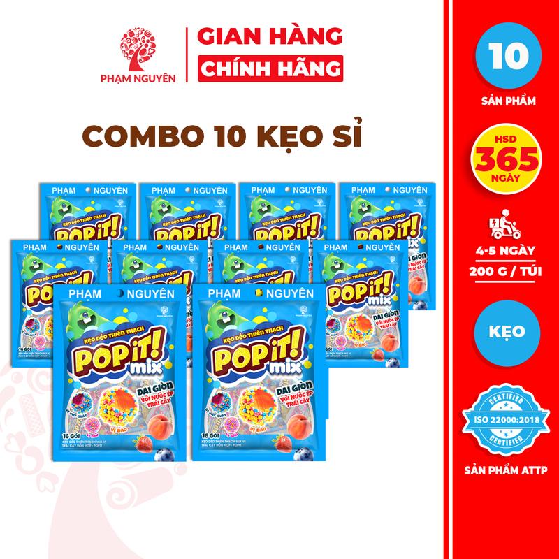   BÁNH KẸO SỈ  Combo 10 Túi Kẹo Dẻo Thiên Thạch Từ Nước Ép Trái Cây Thật Mix Vị Popit 200g 