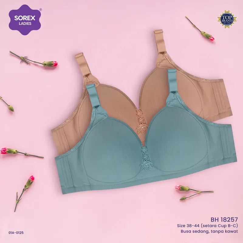 Sorex Bra Busa Sedang Tanpa Kawat Cup B-C Full Cup Kait 3 Bra Harian BH 18257 1