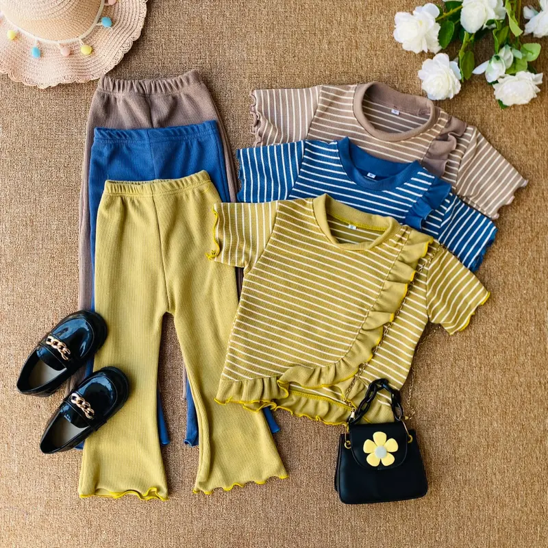 Setelan Anak Perempuan Yura Stripe Salur Snow White Knit 1-10 Tahun - Fashion Cewek Parsel Bayi 8